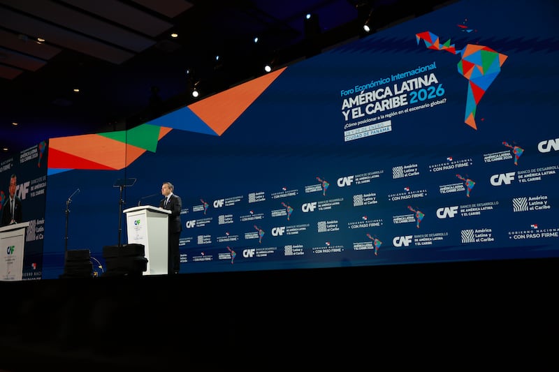 Presidente Daniel Noboa durante su intervención en el Foro CAF