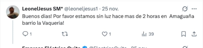 Cortes de luz sin previo aviso en Quito.