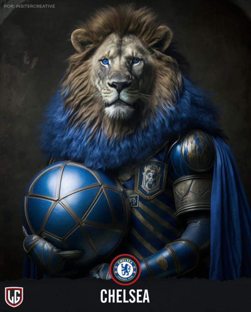 Las mascota felina que representa al equipo inglés es el león y la Inteligencia Artificial lo recreó.