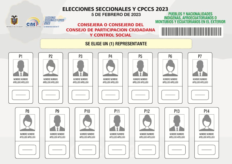 Papeleta para elegir Consejo de Participación Ciudadana- Pueblos y Nacionalidades