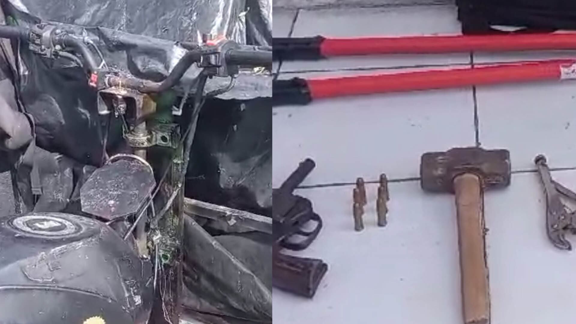 Moto y herramientas que estaban en posesión de los individuos