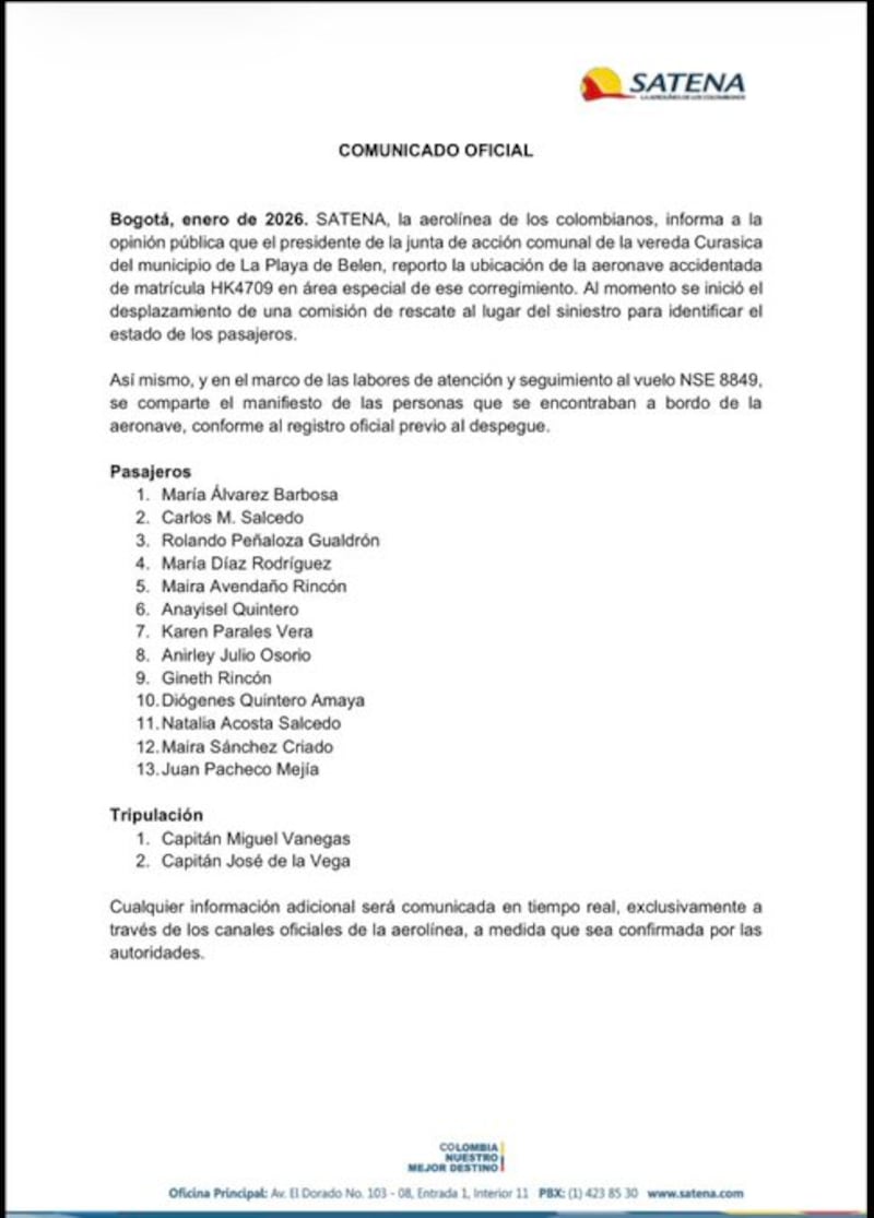 El avión Satena HK4709 que cubría la ruta Cúcuta‑Ocaña fue hallado estrellado