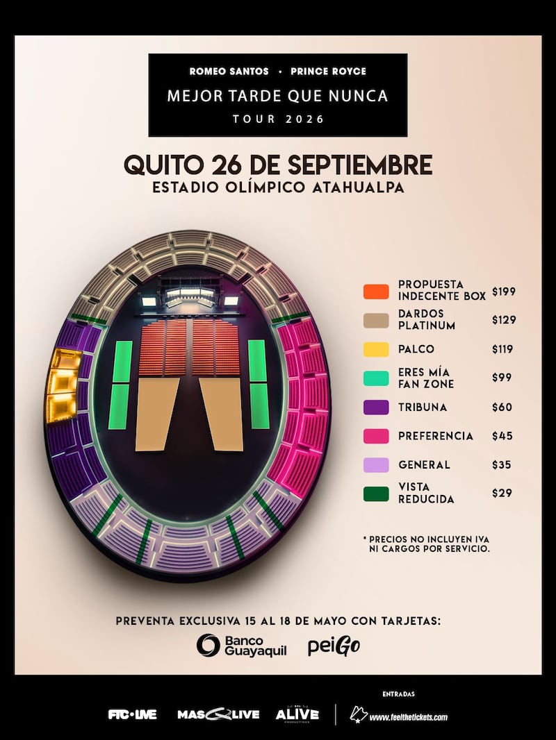 Costo de las entradas para Romeo Santos y Prince Royce.
