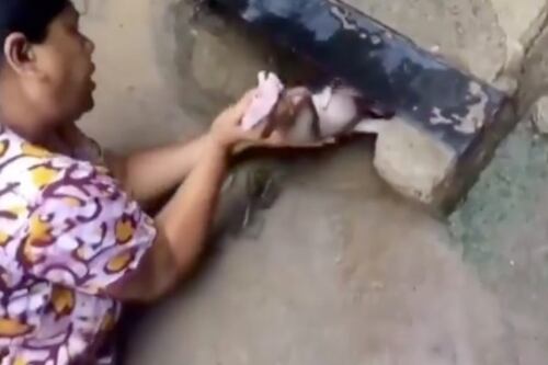 Estremecedoras imágenes: bebé recién nacida fue rescatada de una alcantarilla en la India