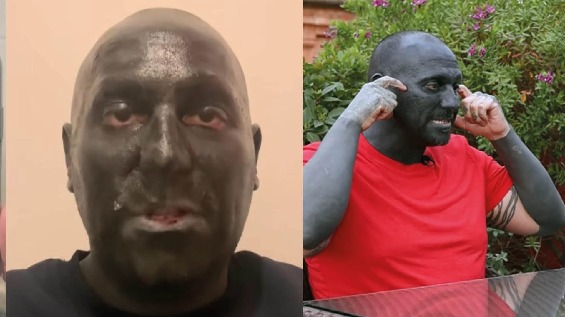 Repudian a hombre que se tatuó de negro la cara y la cabeza de negro; así luce