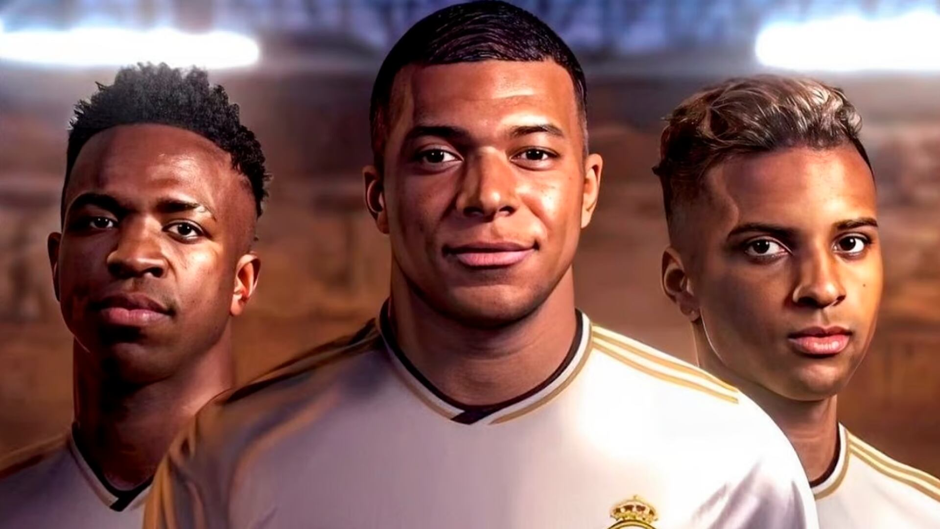 Kylian Mbappé junto a Vinicius y Rodrygo