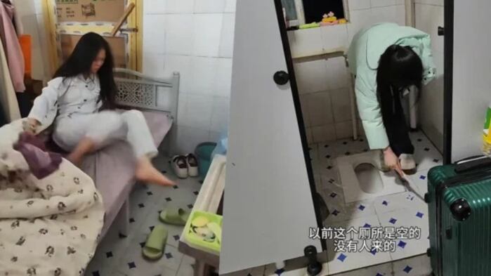 Una joven china vive en un baño de la fábrica en la que trabaja para ahorrar dinero