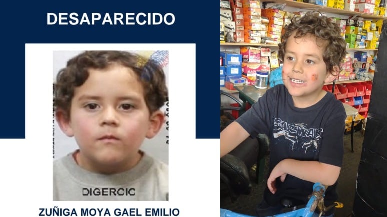 Gael Emilio Zúñiga Moya, niño desaparecido desde el 20 de agosto en Cuenca.