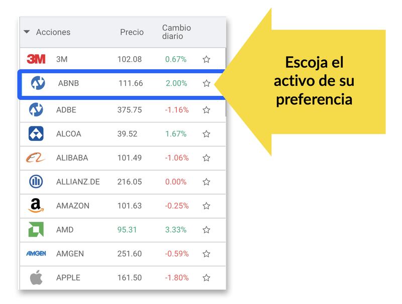 Elegir su activo de preferencia en la lista de opciones