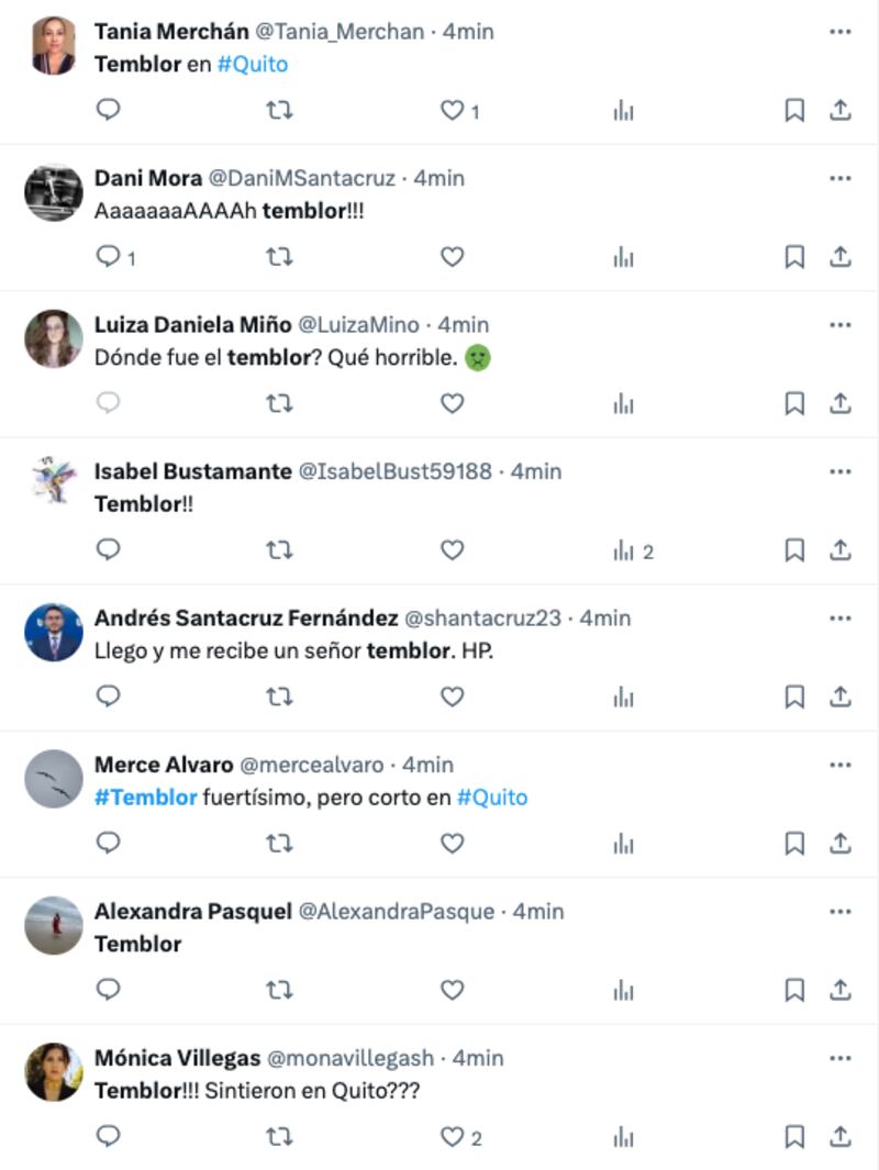 Reacciones de temblor en Quito.