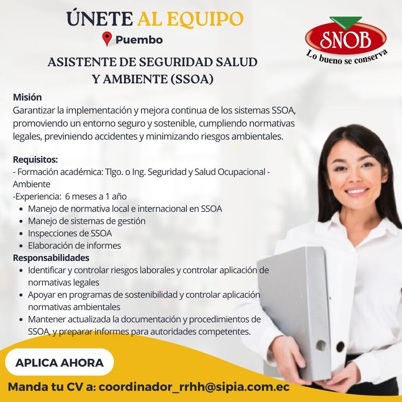 Vacantes laborales en Alimentos SNOB.