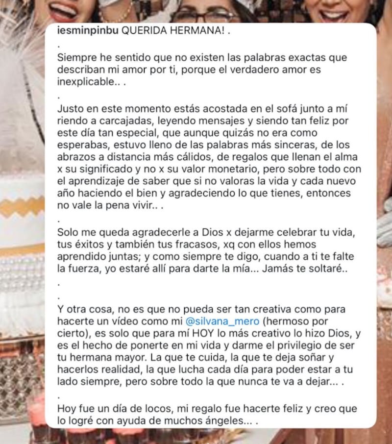 Michela Pincay recuerda a su hna el día de su cumpleaños