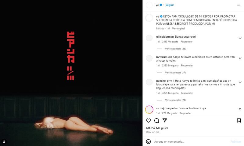 (Foto: Instagram @ye) Bianca Censori se volvió a desnudar por un nuevo proyecto de  Kanye West's