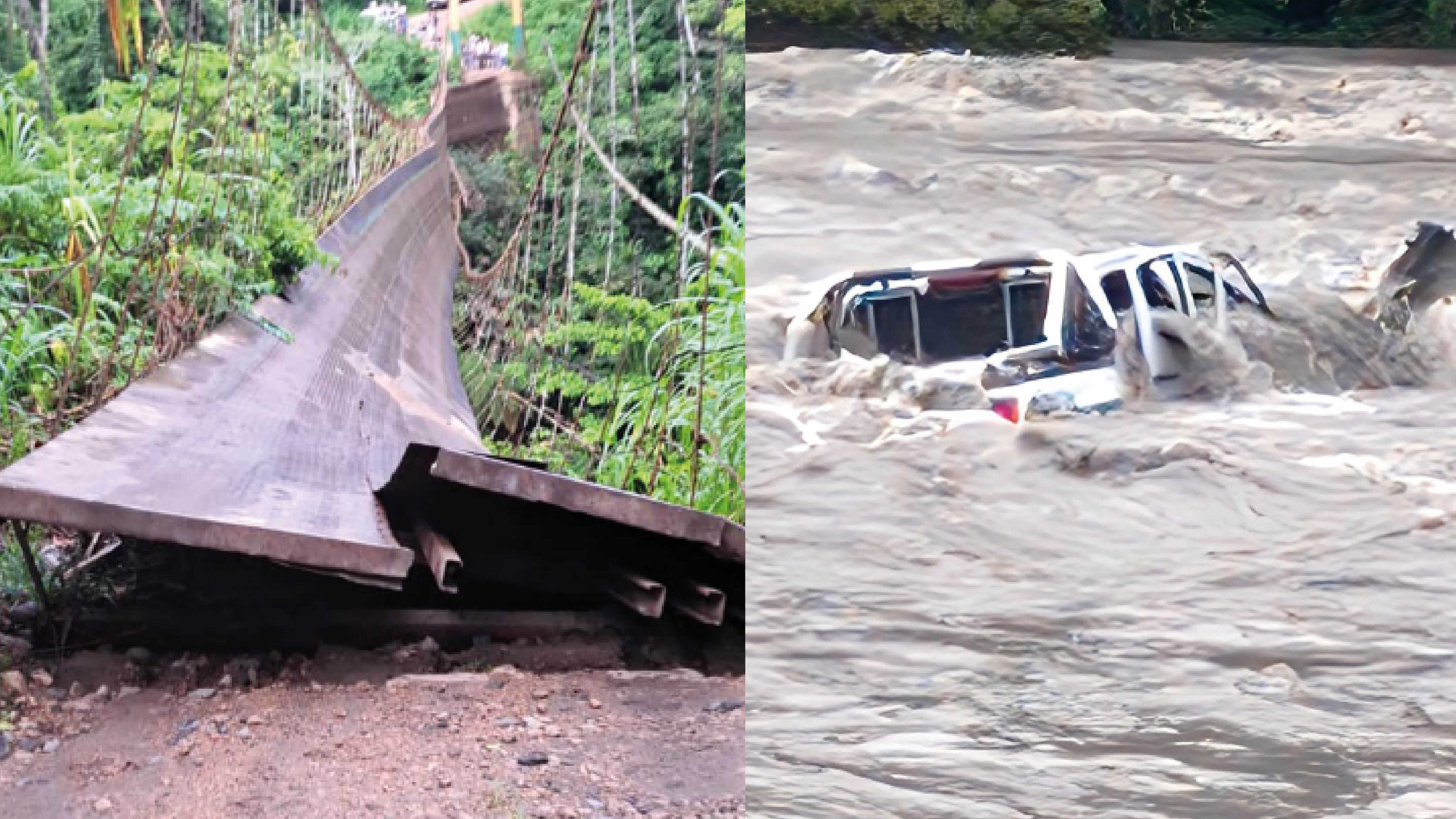 Una camioneta cayó al río tras colapso de un puente en Sucúa