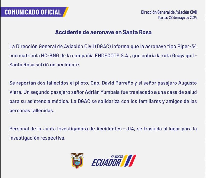 Accidente de aeronave en El Oro