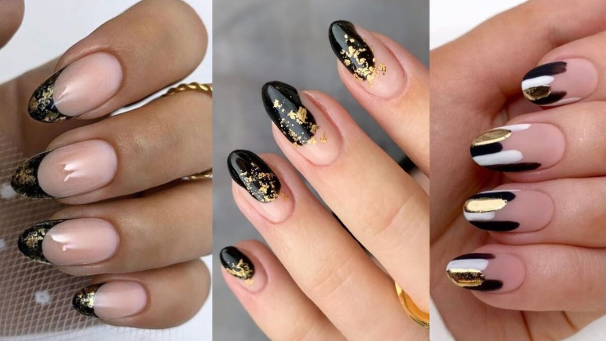Uñas negras con dorado