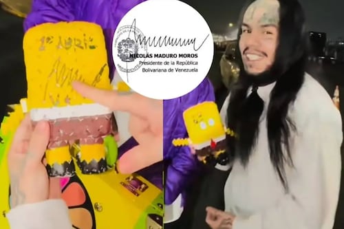 Tekashi 6ix9ine presume un autógrafo de Nicolás Maduro en un muñeco de Bob Esponja tras salir de prisión