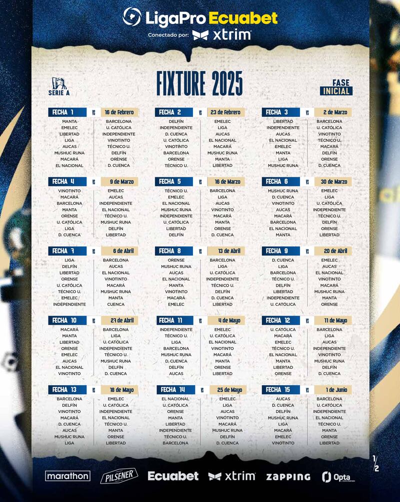 Fixture de Liga Pro 2025 Fase Inicial 1