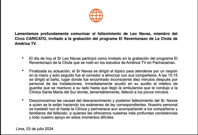 Comunicado del medio de comunicación