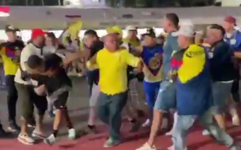 Pelea entre aficionados de América.