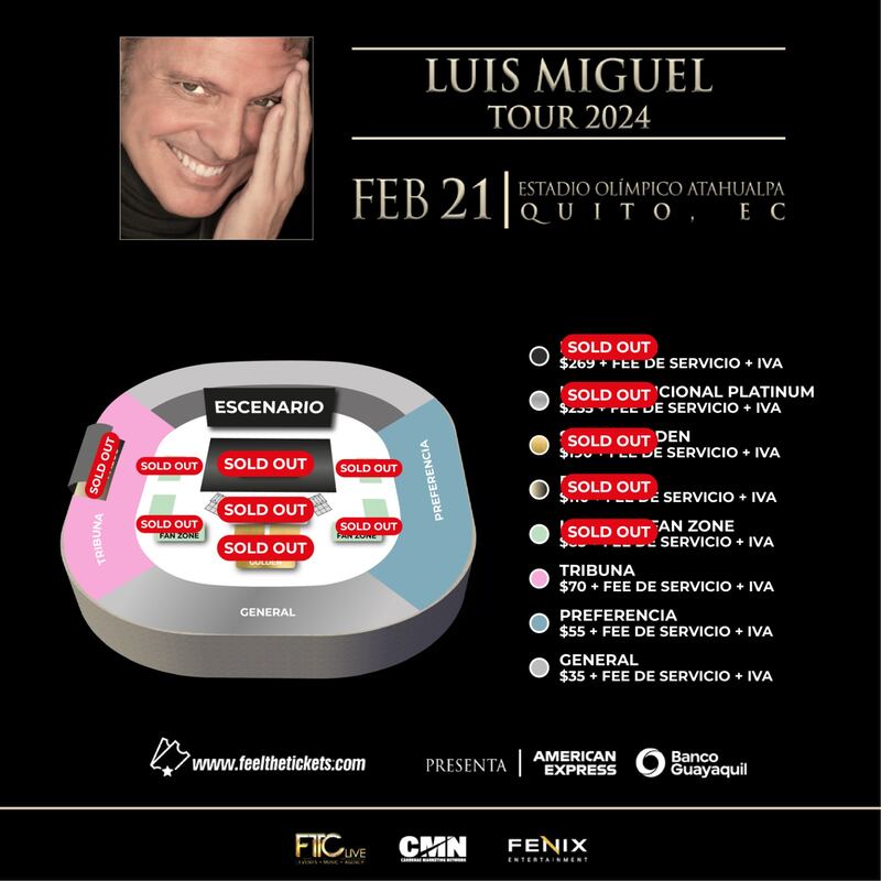 Entradas agotadas para el concierto de Luis Miguel en Ecuador