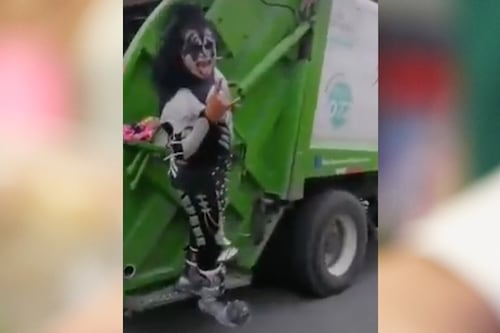 “Rock and roll all nite”: Recolector de basura se hace viral trabajando disfrazado de Kiss