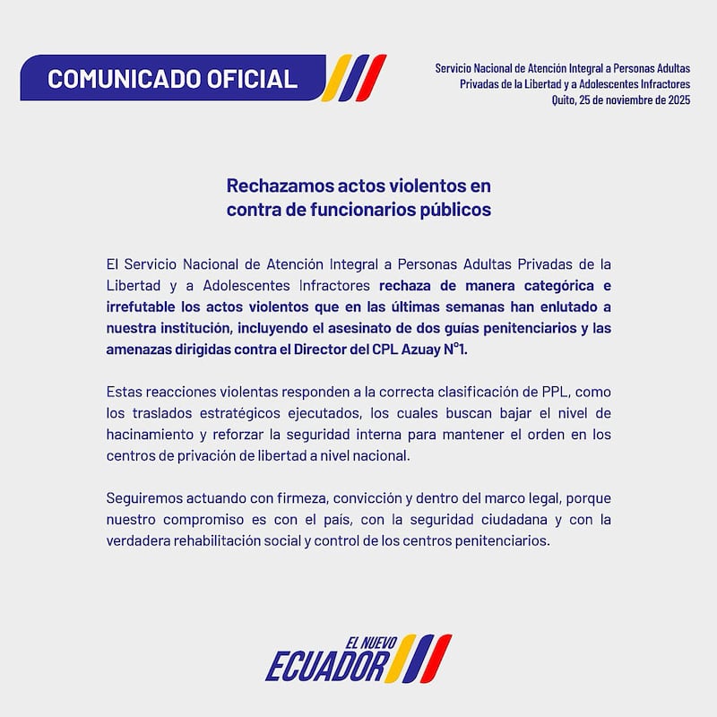 Ataque armado contra el director de Turi genera alerta y pronunciamiento del SNAI.