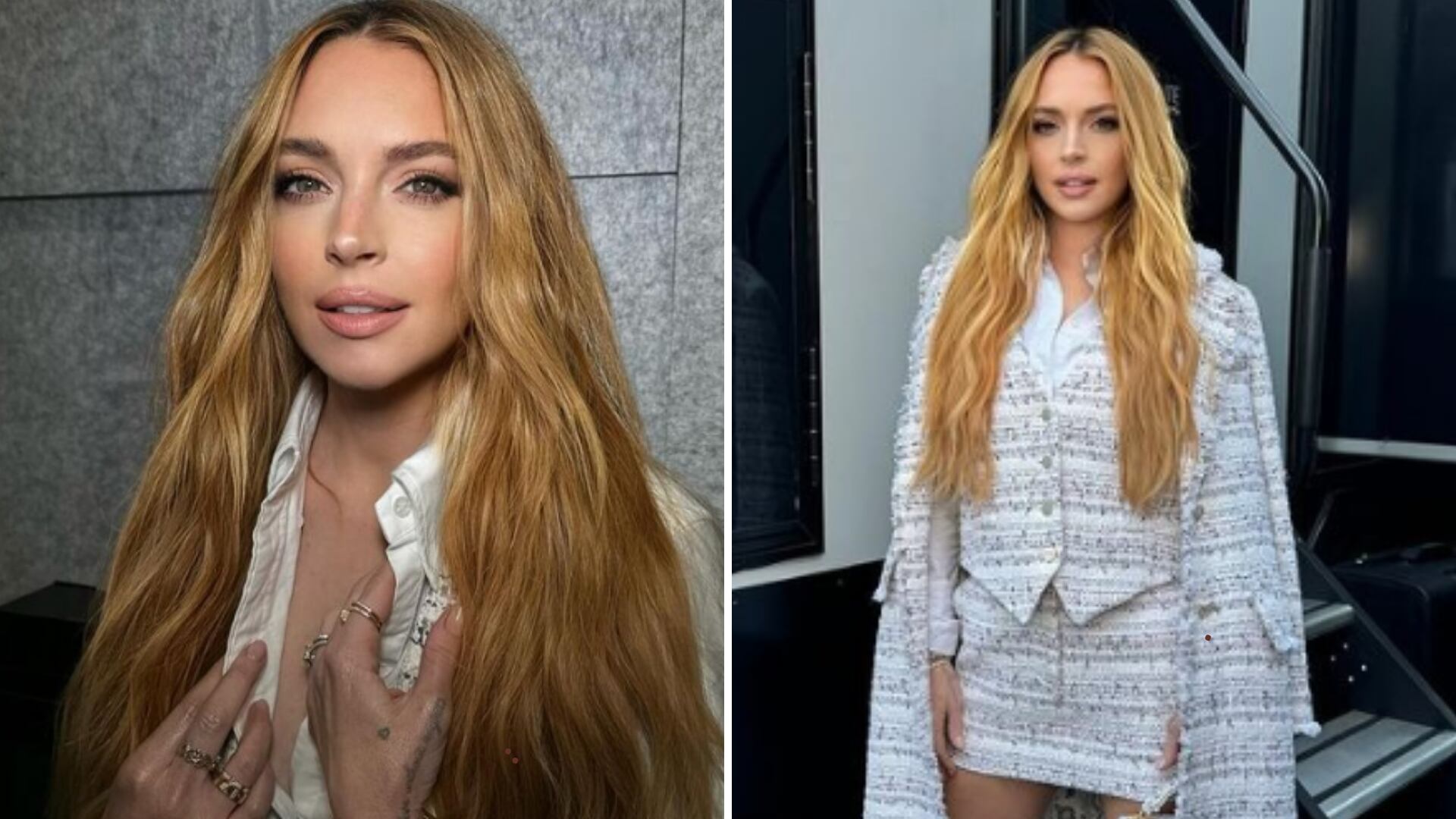 Lindsay Lohan regresó con un fabuloso rubio cereza y las "churro waves" que le aportan mucho movimiento a su melena.