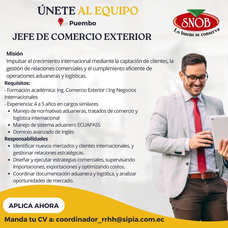 Vacantes laborales en Alimentos SNOB.