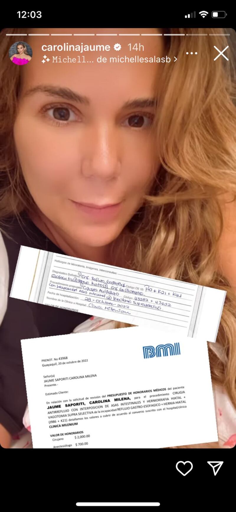 Captura de Instagram de Carolina Jaume