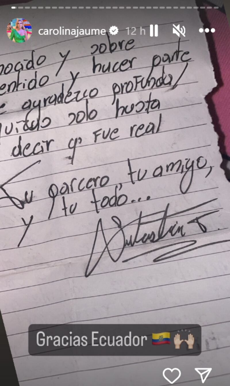 Carta de Sebastián Tamayo para Carolina Jaume