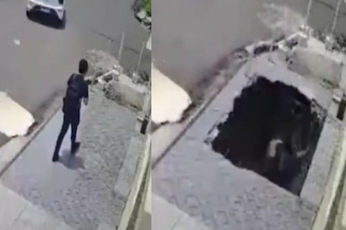 VIDEO: Estudiante es “tragado” por socavón en plena calle