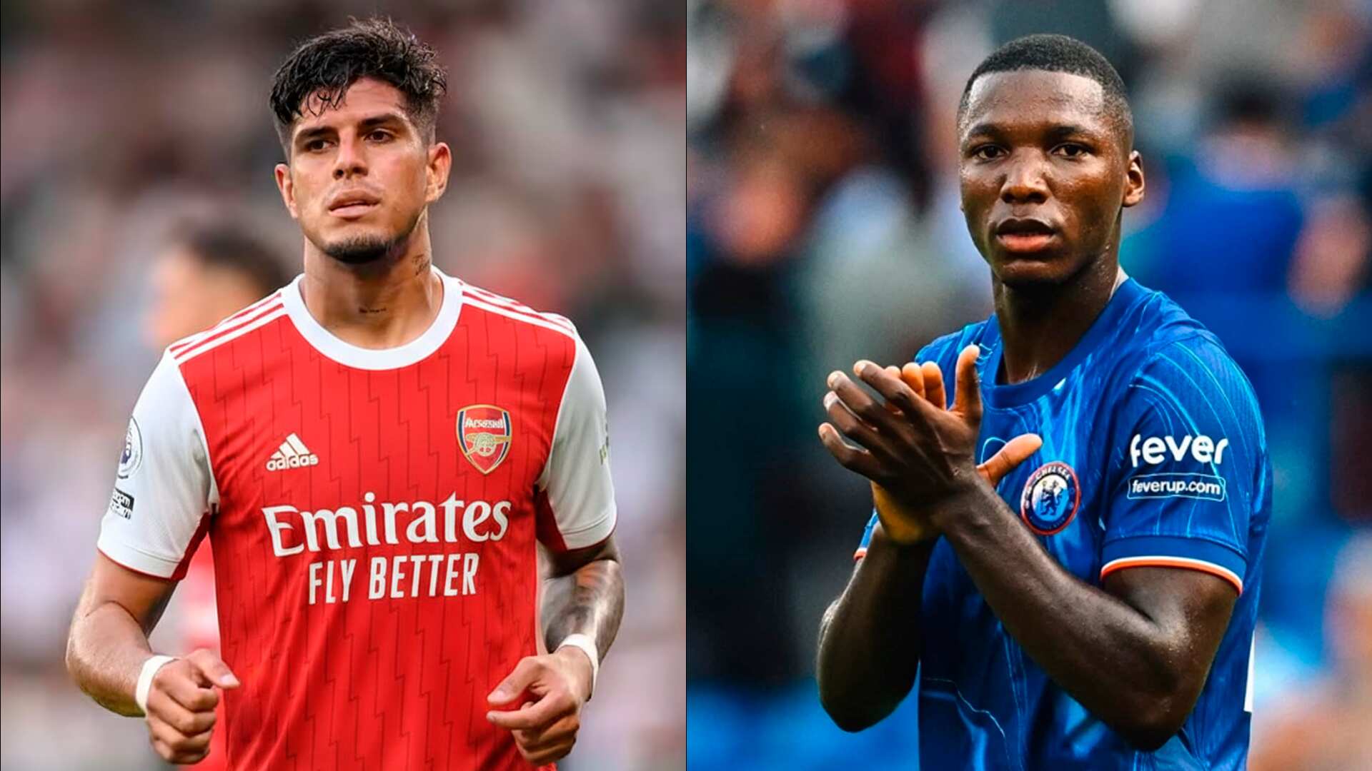 Piero Hincapié con el Arsenal ante Moisés Caicedo con el Chelsea