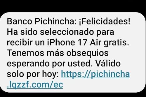 Así funciona la nueva estafa que usa el nombre de Banco Pichincha para ofrecer un iPhone 17 Air