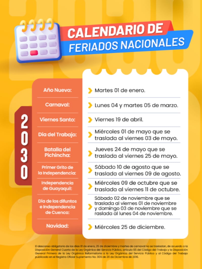 Feriados en Ecuador 2030