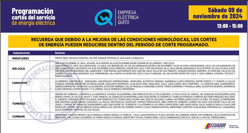 CORTES DE LUZ QUITO 9 DE NOVIEMBRE