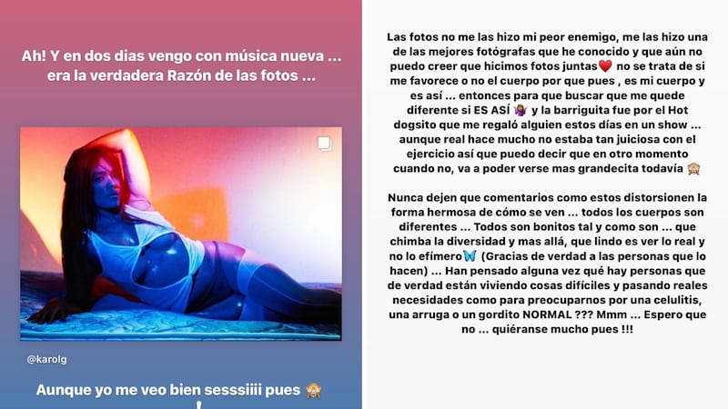 Karol G da lecciones de autoestima y amor propio a haters que la llamaron "gorda"