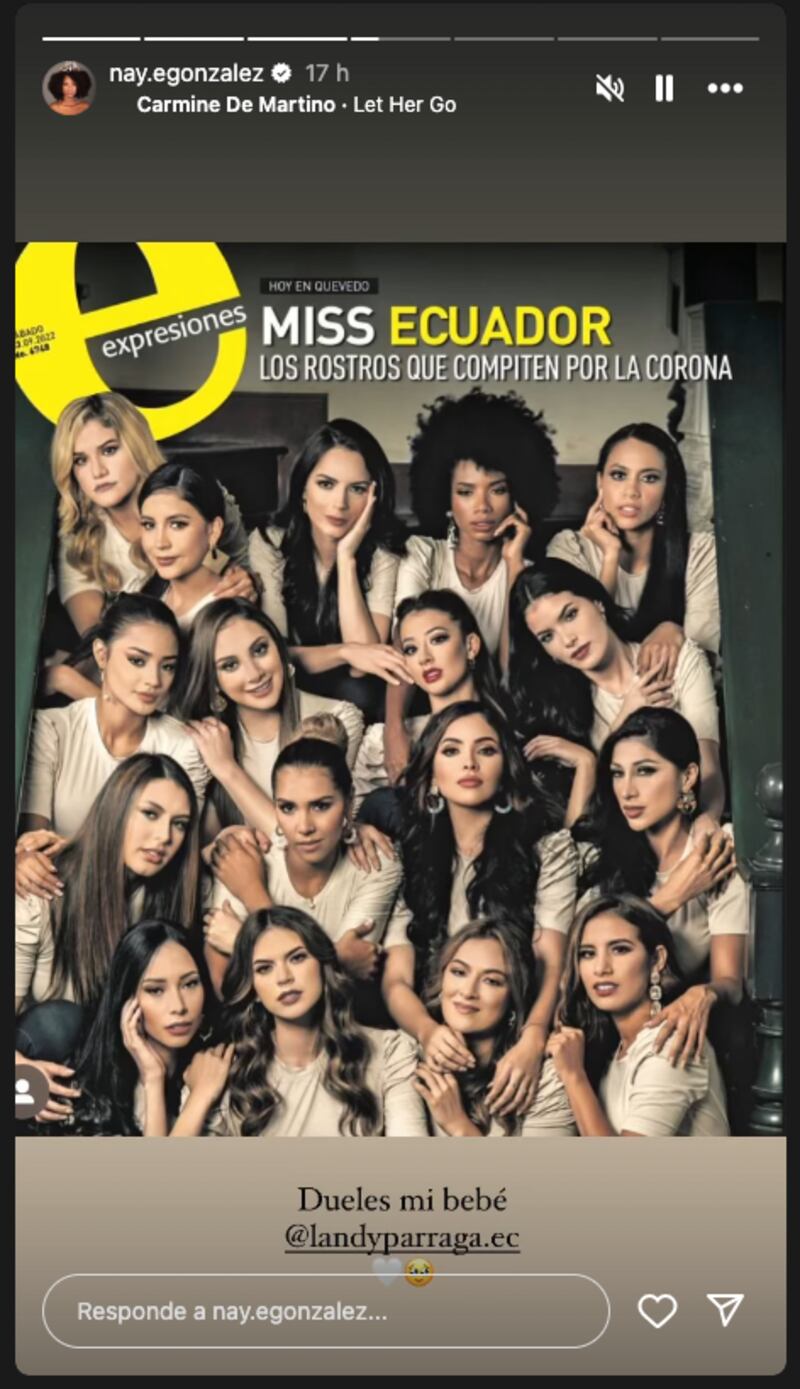Mensaje de Nayelhi González, Miss Ecuador 2022, para Landy Párraga