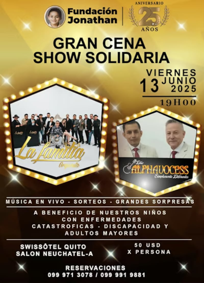 Noche de Esperanza, evento benéfico en apoyo a la Fundación Jonathan, 25 años de servicio social al país