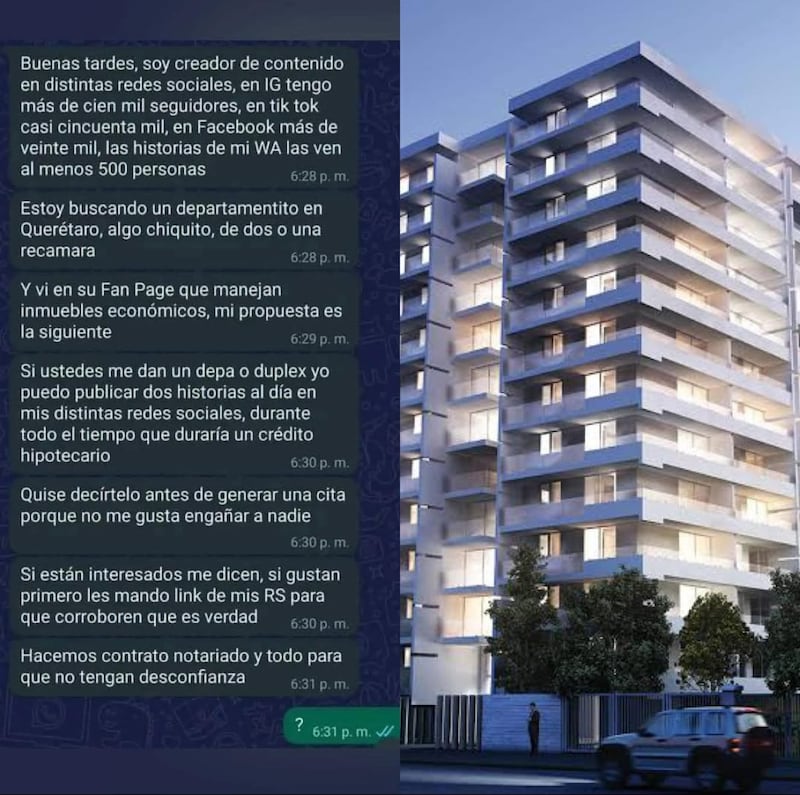 Tiktoker intenta comprar un departamento ofreciendo seguidores como forma de pago