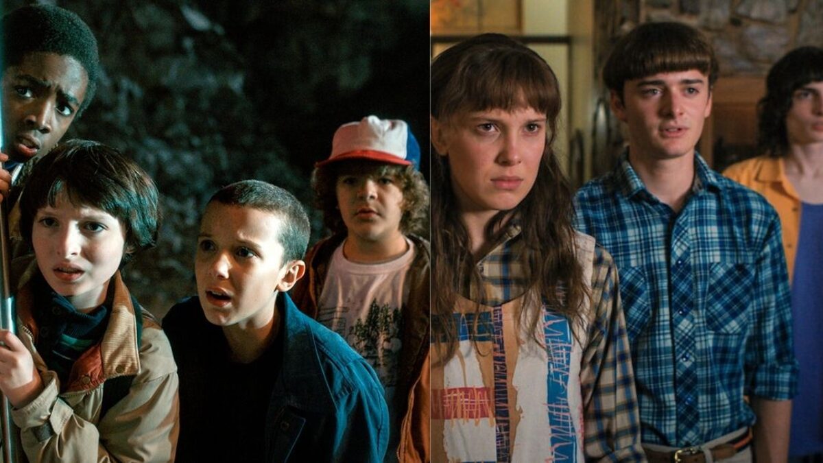 Actores de "Stranger Things" en la primera y en la cuarta temporada