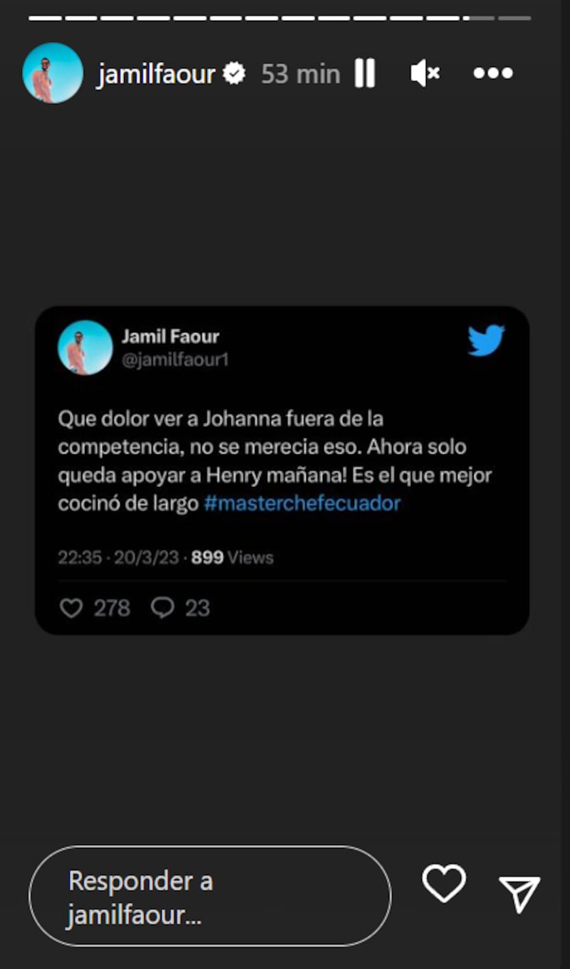 Captura de pantalla de historias de Instagram de Jamil