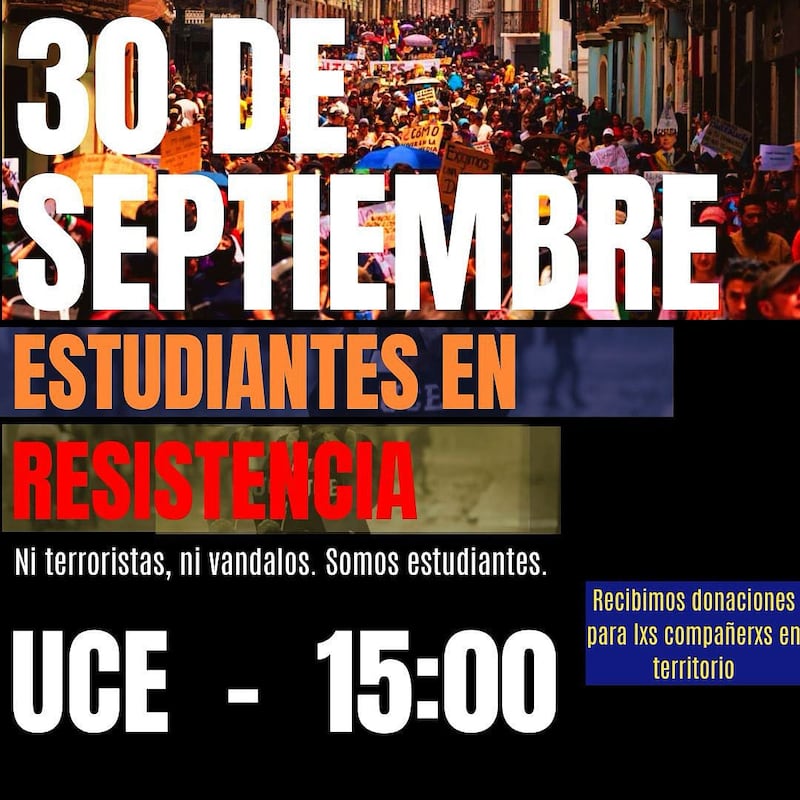 Estudiantes y organizaciones sociales se movilizarán este martes 30 de septiembre en Quito