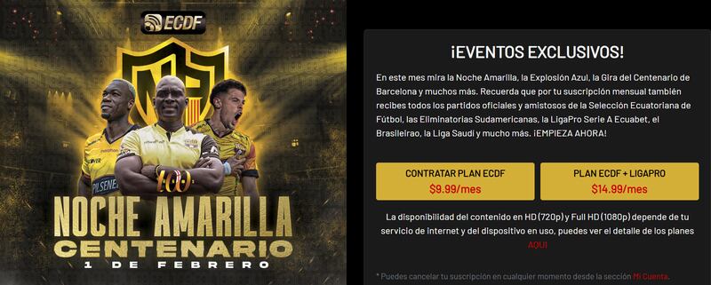 Noche Amarilla por El Canal del Fútbol y sus precios