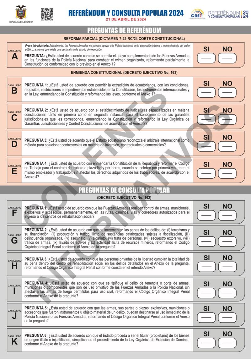 Papeleta para el Referéndum y Consulta Popular 2024