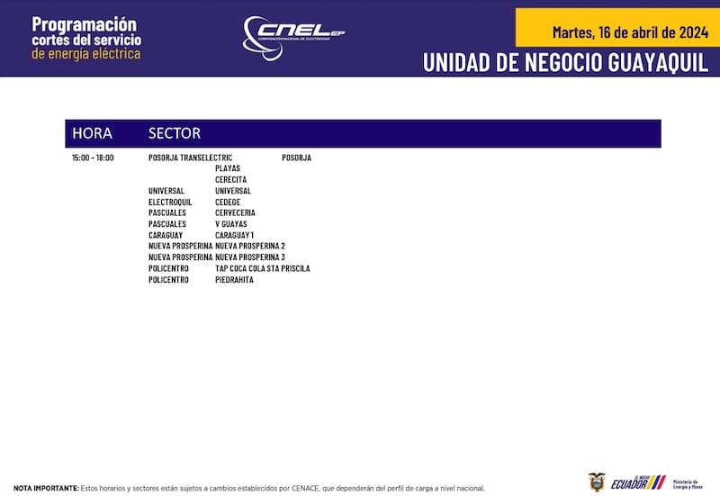 Horarios y sectores para cortes de luz en Quito