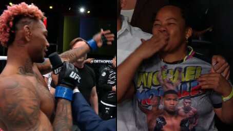 Michael Morales y su madre viéndole en vivo en UFC