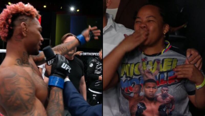 Michael Morales y su madre viéndole en vivo en UFC