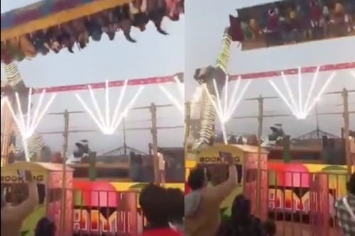Impactante accidente: juego mecánico colapsa en feria de India
