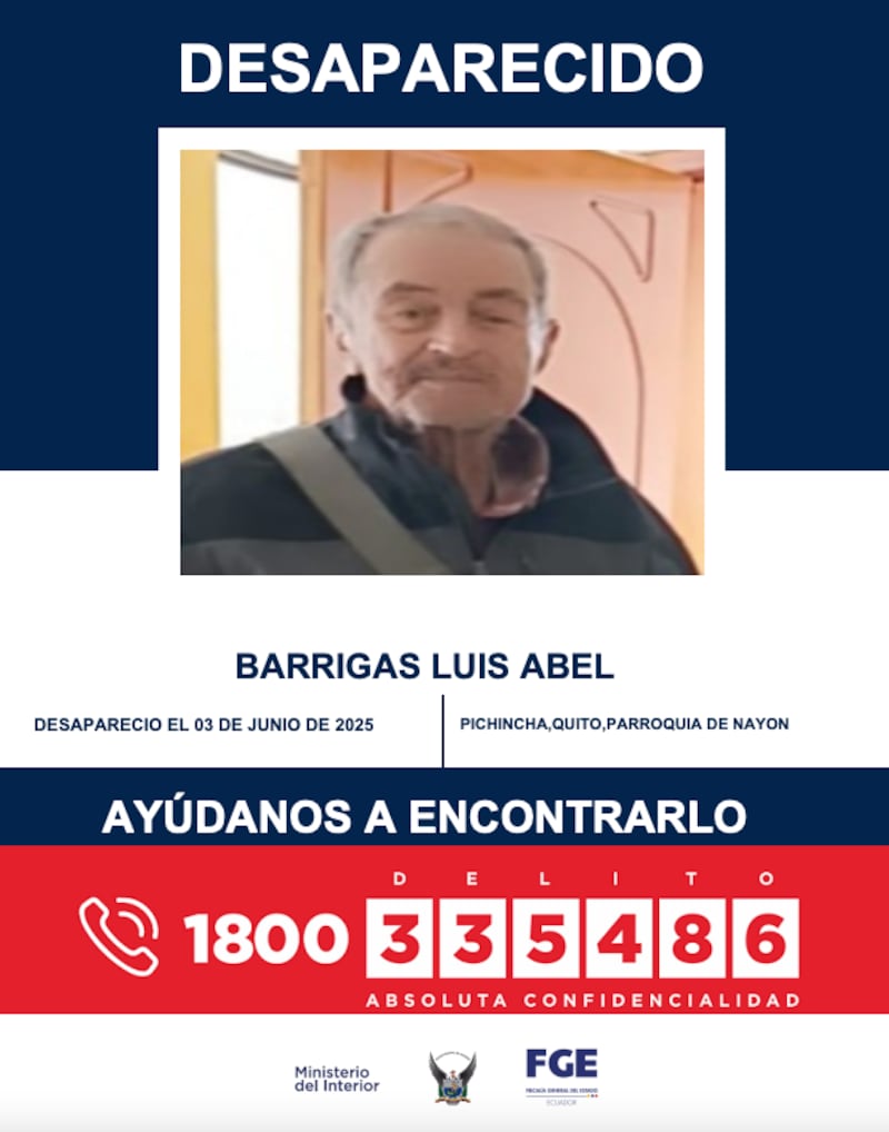 Reportan la desaparición de hombre de la tercera edad en Nayón, Quito